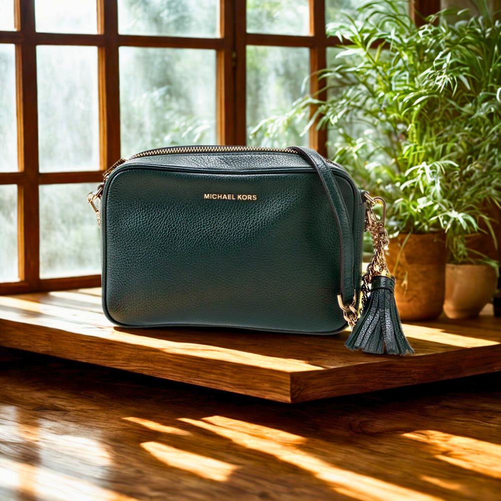 Michael Kors Ginny Leather Crossbody Bag Green EUC MSRP $248
